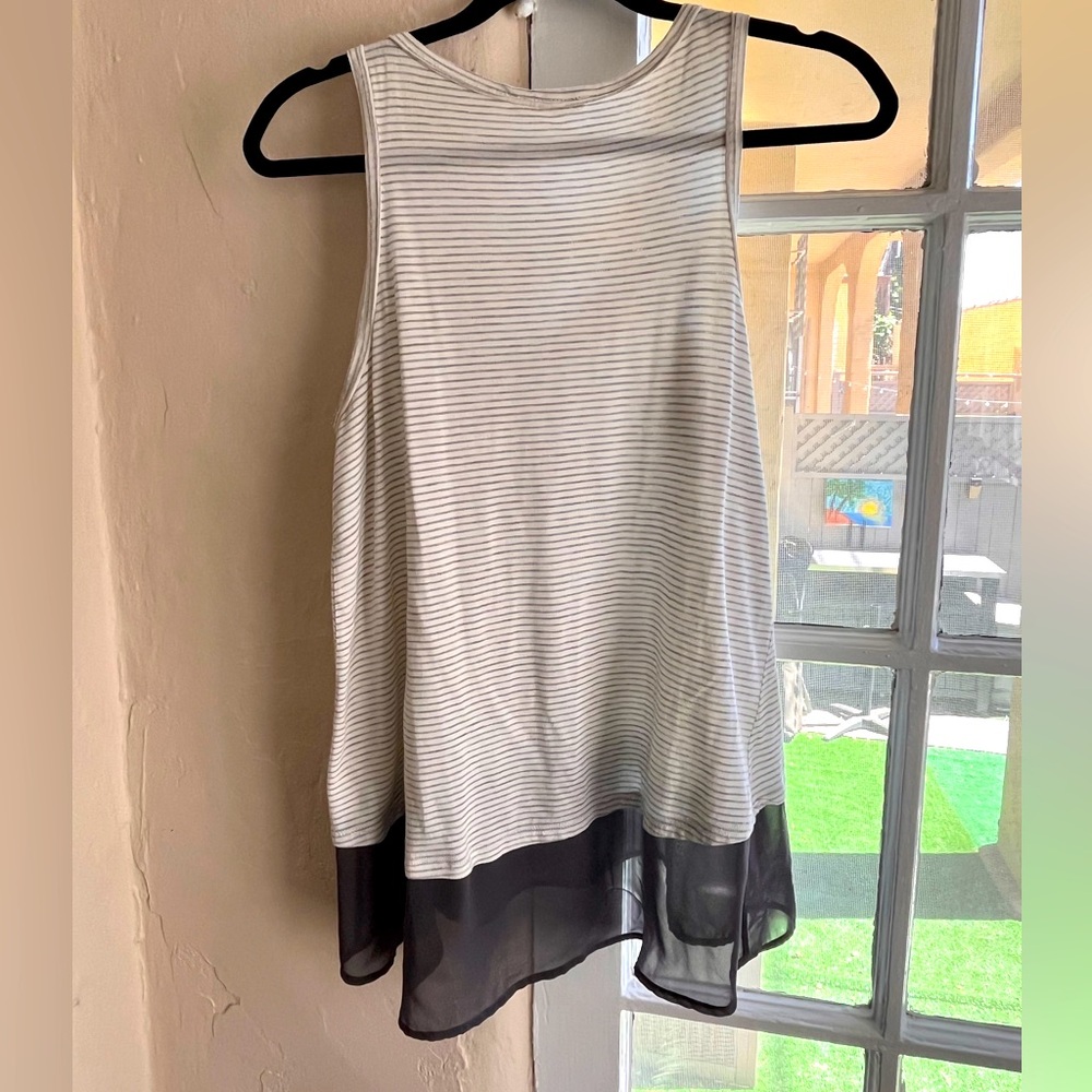 Lush Striped Tank w/ Sheer Bottom detail